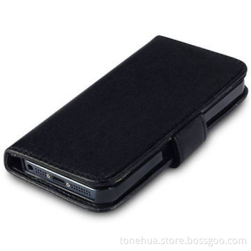 Black PU Leather Wallet Cover for iPhone 5S with Credit Card Slots